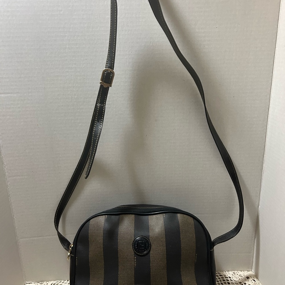 Fendi Black and Brown Striped Crossbody Bag